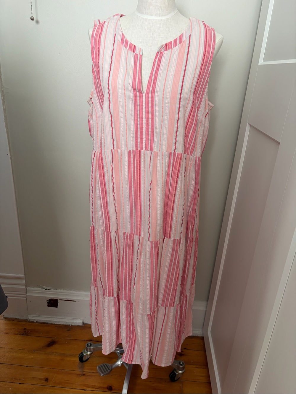J. Jill Sleeveless Pink & White Striped Midi Dress